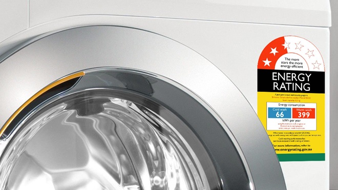 energy rating sticker on front loader washing machine